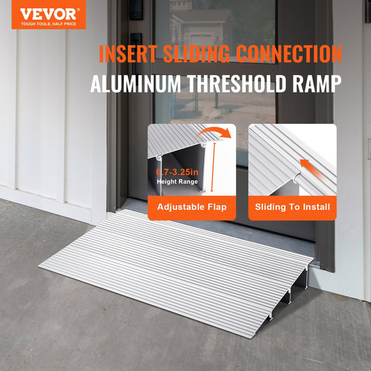 VEVOR Door Threshold Ramp, 3" Rise, 800 lbs Load Capacity, Door Ramp for Wheelchairs, Aluminum Threshold Ramp for Doorways, Adjustable Modular Threshold Ramp for Wheelchairs, Scooters, Power Chairs