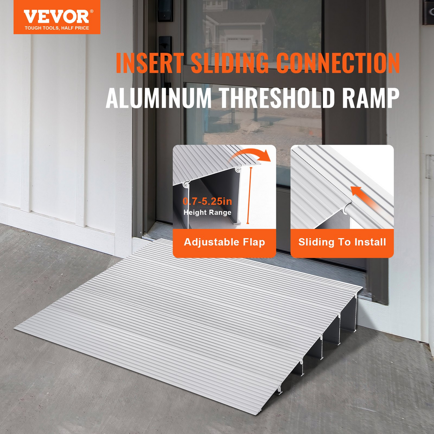 VEVOR Door Threshold Ramp, 5" Rise, 800 lbs Load Capacity, Door Ramp for Wheelchairs, Aluminum Threshold Ramp for Doorways, Adjustable Modular Threshold Ramp for Wheelchairs, Scooters, Power Chairs