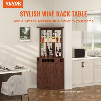 VEVOR Corner Bar Cabinet | Industrial Wine Table with Glass Storage