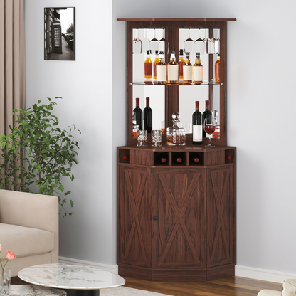 VEVOR Corner Bar Cabinet | Industrial Wine Table with Glass Storage