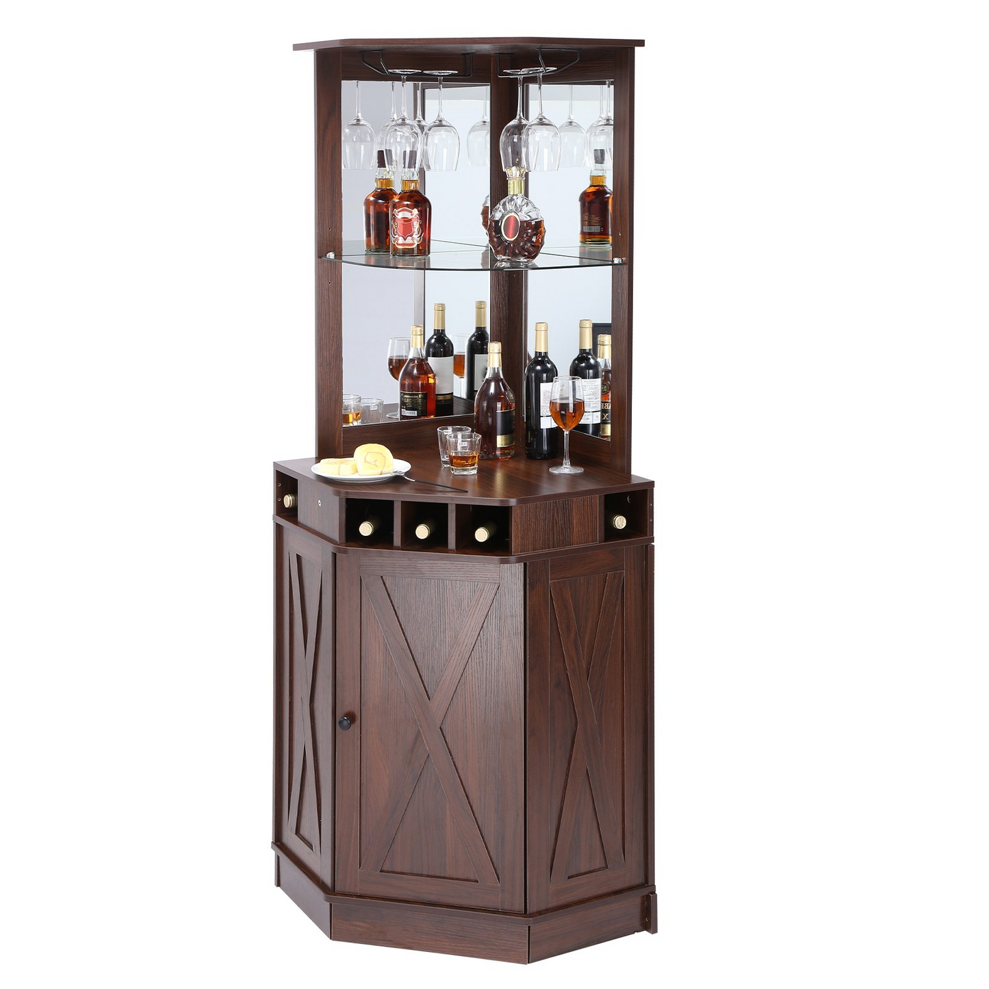 VEVOR Corner Bar Cabinet | Industrial Wine Table with Glass Storage