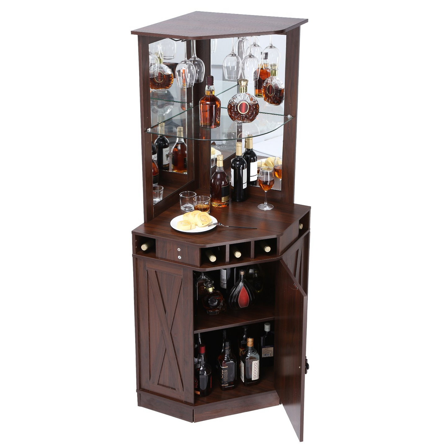 VEVOR Corner Bar Cabinet | Industrial Wine Table with Glass Storage