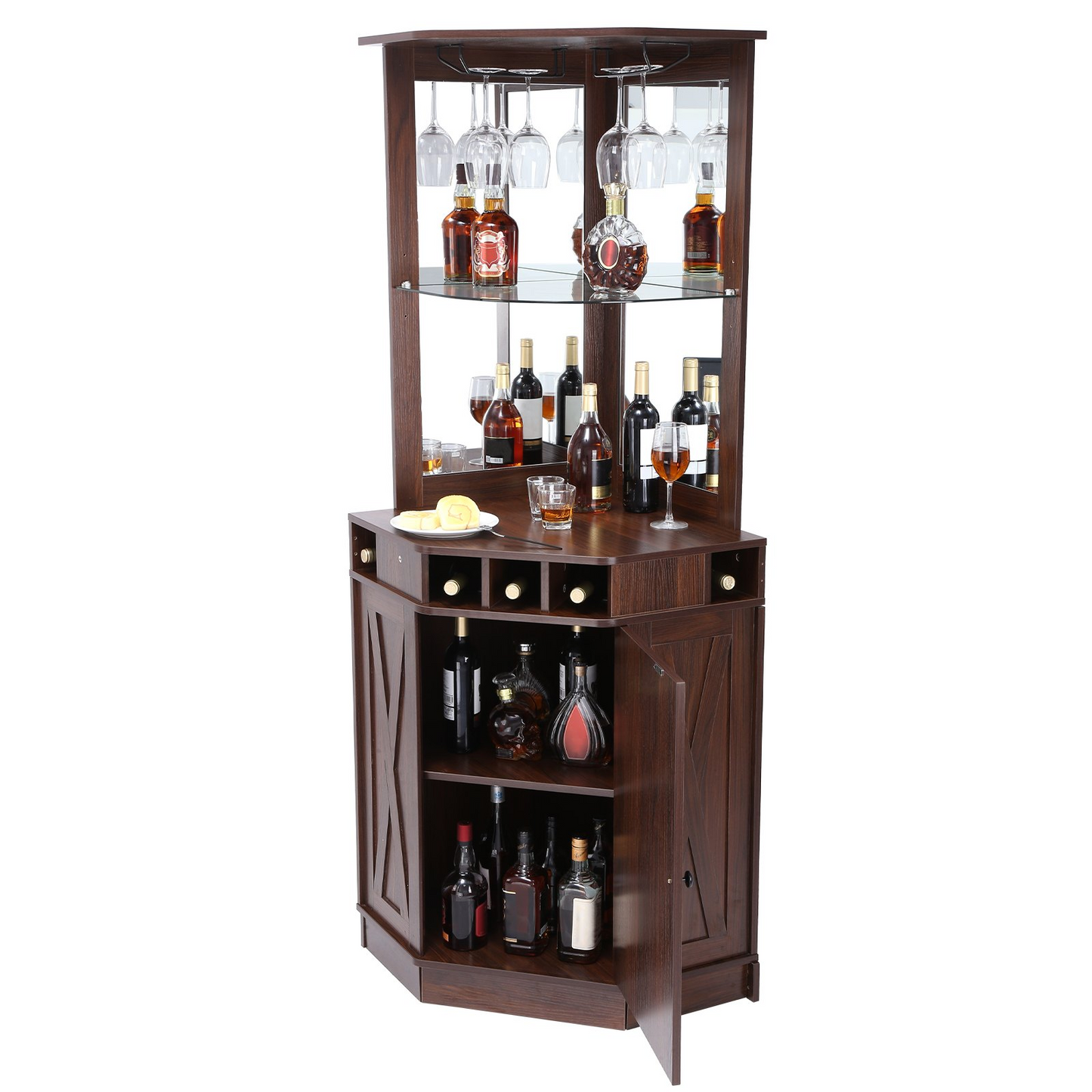 VEVOR Corner Bar Cabinet | Industrial Wine Table with Glass Storage