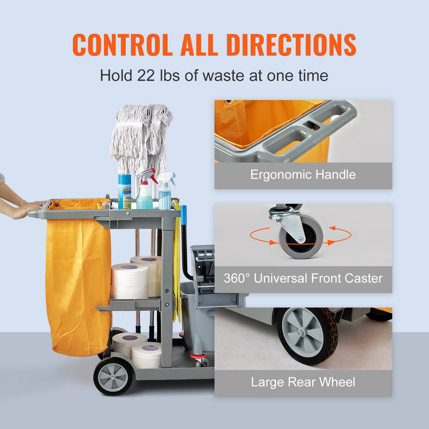 VEVOR Janitorial Trolley Cleaning Cart with PVC Bag for Housekeeping Office