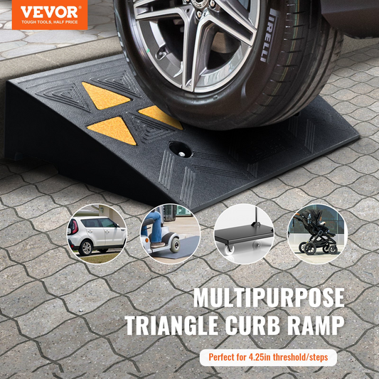 VEVOR Rubber Curb Ramp 4.25" Rise Height Sidewalk Curb Ramp, 11.8" Width 19.7" Length Driveway Ramp for Curb, 15T Heavy Duty Rubber Ramp for Forklifts, Trucks, Buses, Cars, Wheelchairs, Bikes