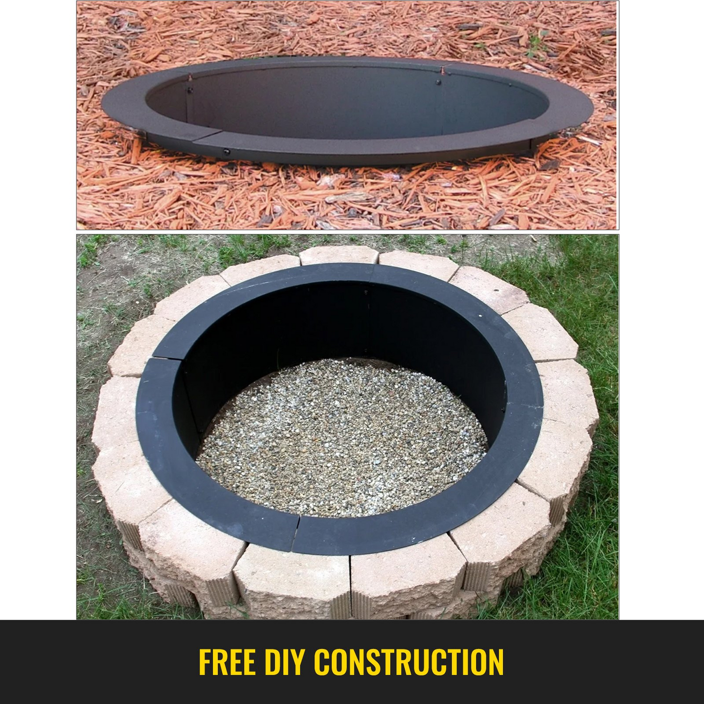 VEVOR Fire Pit Ring 45-Inch Outer/39-Inch Inner Diameter, Heavy Duty Solid Steel