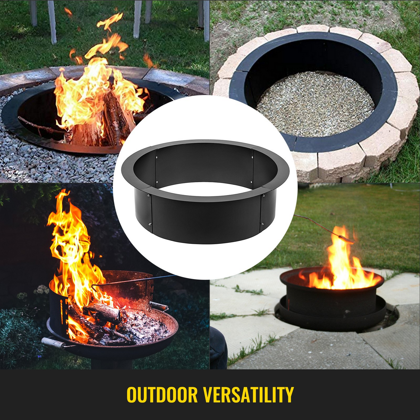 VEVOR Fire Pit Ring 45-Inch Outer/39-Inch Inner Diameter, Heavy Duty Solid Steel