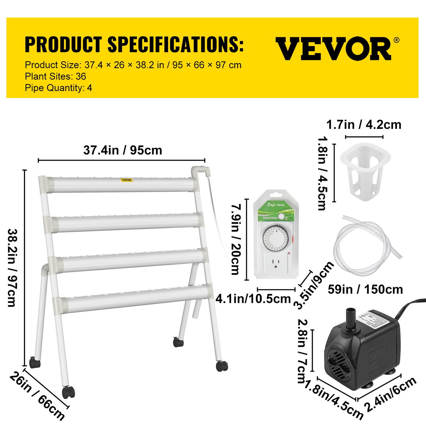 VEVOR 36-Site Hydroponics Growing System - 4-Layer Indoor Planting Kit with Pump & Timer