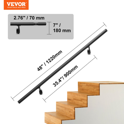 VEVOR Handrail Stair Railing, 4 ft, Wall Mount Handrails for Indoor Stairs, Thickened Aluminum Alloy Hand Rail with Installation Kit, 440 LBS Load Capacity Stairway Railing for Outdoor Stairs