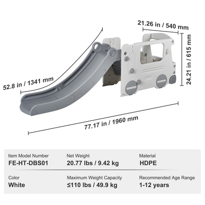 VEVOR Toddler Slide, Kid Slide for Toddlers Age 1-12 with Climbable Ladders & Bus Playhouse, Indoor Outdoor Slide Playset for Kids Within 110lbs, Toddler Playground w/ Raised Handrail, Anti-Slip Strip