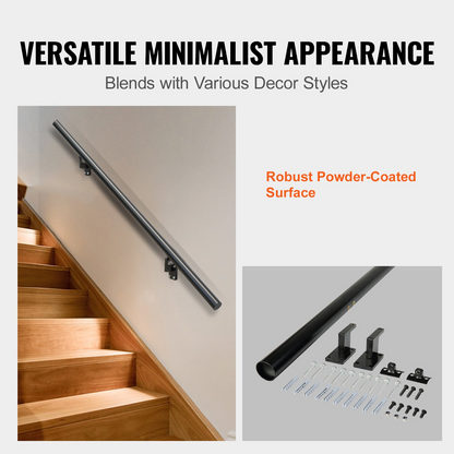 VEVOR Handrail Stair Railing, 5 ft, Wall Mount Handrails for Indoor Stairs, Thickened Aluminum Alloy Hand Rail with Installation Kit, 440 LBS Load Capacity Stairway Railing for Outdoor Stairs