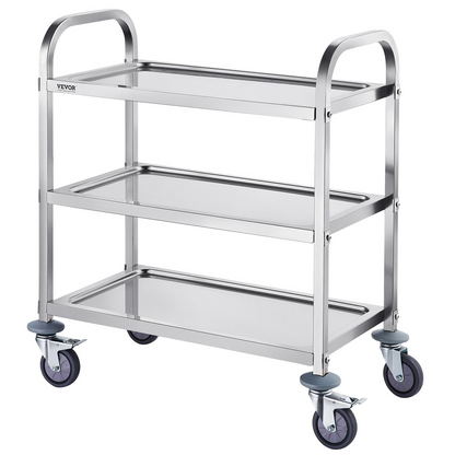 VEVOR Stainless Steel Utility Cart 3-Layer 400lb Lockable Wheels