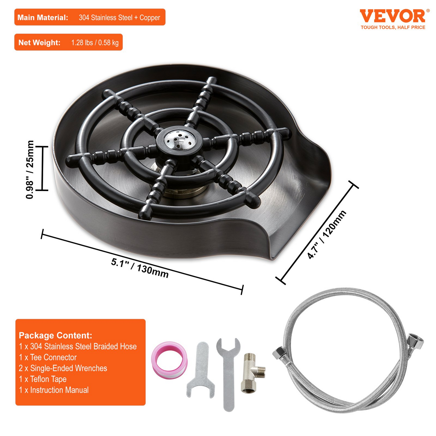 VEVOR Glass Rinser with 10 Jets – 360° Rotating Cup Washer for Sink, 304 Stainless Steel Faucet, ABS Cup Holder for Baby Bottles & Glasses