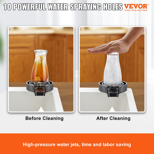 VEVOR 360° Glass Rinser, 10-Jet ABS Cup Washer & Holder for Sink