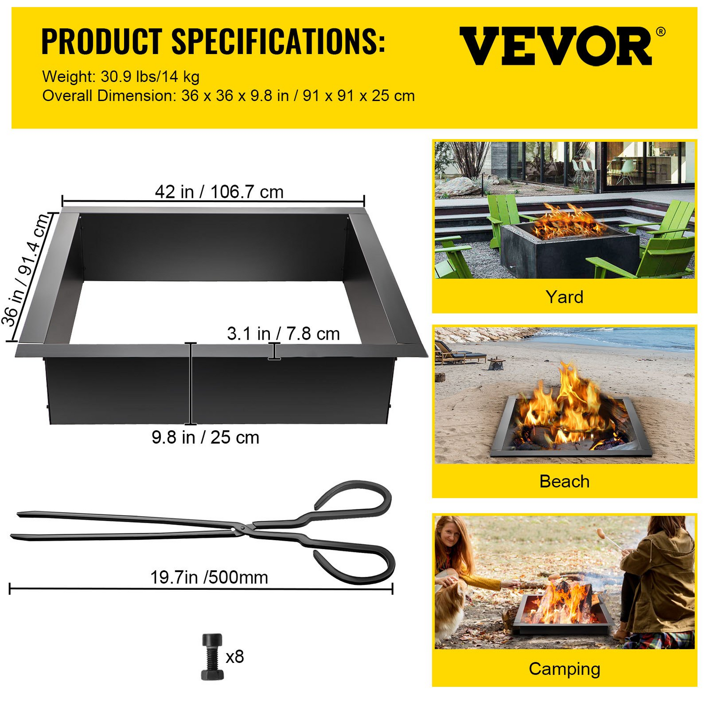 VEVOR Fire Pit Ring, 42-Inch Outer/36-Inch Inner Diameter Fire Pit Liner, DIY Fire Ring On & In-Ground, Smokeless Bonfire Liner