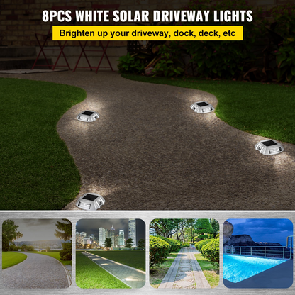 VEVOR Driveway Lights Solar Driveway Lights with Screw Solar Deck Lights Outdoor Waterproof Wireless Dock Lights 6 LEDs for Path Warning Garden Walkway Sidewalk Steps (White, 8-Pack)