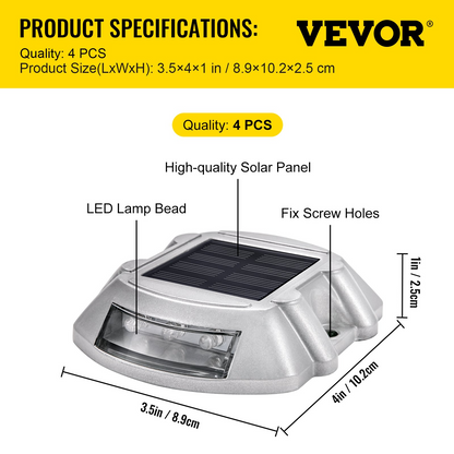 VEVOR Driveway Lights 4-Pack Solar Driveway Lights Bright White with Screw Solar Deck Lights Outdoor Waterproof Wireless Dock Lights 6 LEDs for Path Warning Garden Walkway Sidewalk Steps