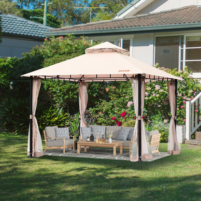 VEVOR Patio Gazebo for 6-8 Person, 10 x 10 FT Backyard Gazebo, with Mosquito Netting, Metal Frame, and PU Coated 180G Polyester, Outdoor Canopy Shelter for Patio, Backyard, Lawn, Garden, Deck