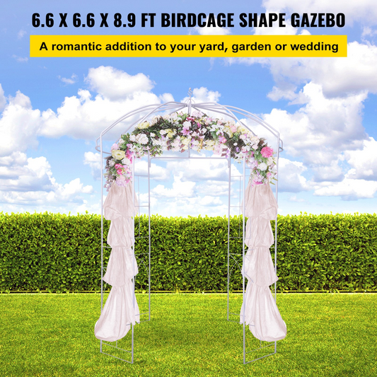 VEVOR 9' Birdcage Garden Arbor, Heavy Duty Wrought Iron Wedding Arch, White