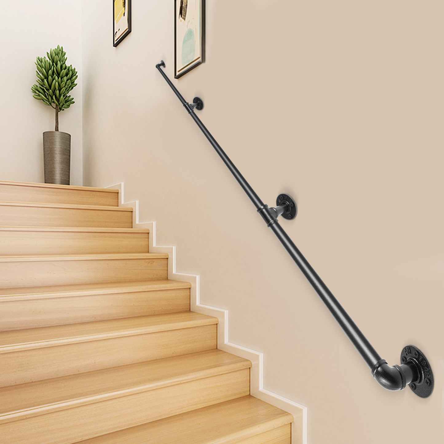 VEVOR 11FT Industrial Pipe Stair Handrail, 440LBS Carbon Steel, Indoor/Outdoor