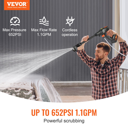 VEVOR 652-PSI Cordless Pressure Washer Gun, 1.1 GPM, Handheld Power Cleaner