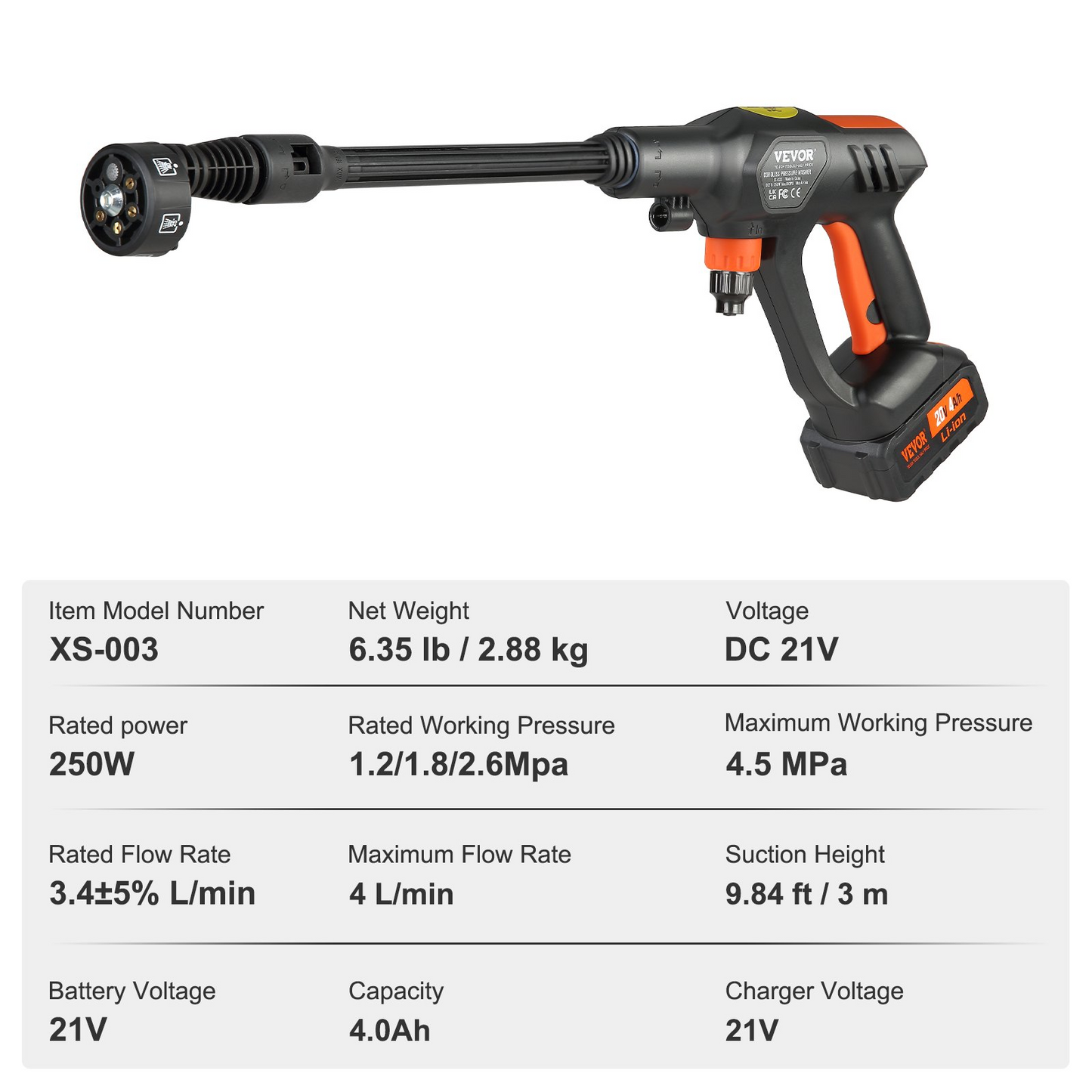 VEVOR 652-PSI Cordless Pressure Washer Gun, 1.1 GPM, Handheld Power Cleaner