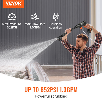 VEVOR Cordless Pressure Washer – 652-PSI, Portable Power Cleaner with 6-in-1 Nozzle