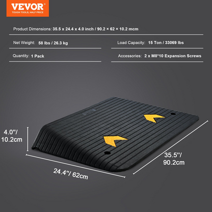 VEVOR Rubber Threshold Ramp, 4" Rise Wheelchair Ramp Doorway, Recycled Rubber Power Curb Ramp Rated 33069 Lbs Load Capacity, Non-Slip Textured Surface Rubber Ramp for Wheelchair Car Scooter