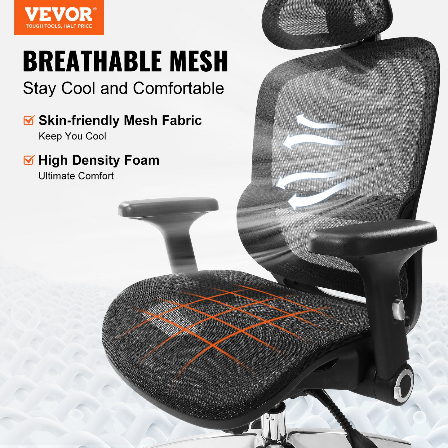 VEVOR Ergonomic Office Chair, Adjustable Height, Mesh Seat, Lumbar Support