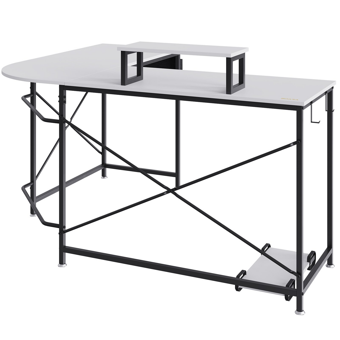 VEVOR 59" L Shaped Desk with Storage, Riser, Stand - White