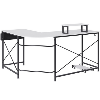 VEVOR 59" L Shaped Desk with Storage, Riser, Stand - White