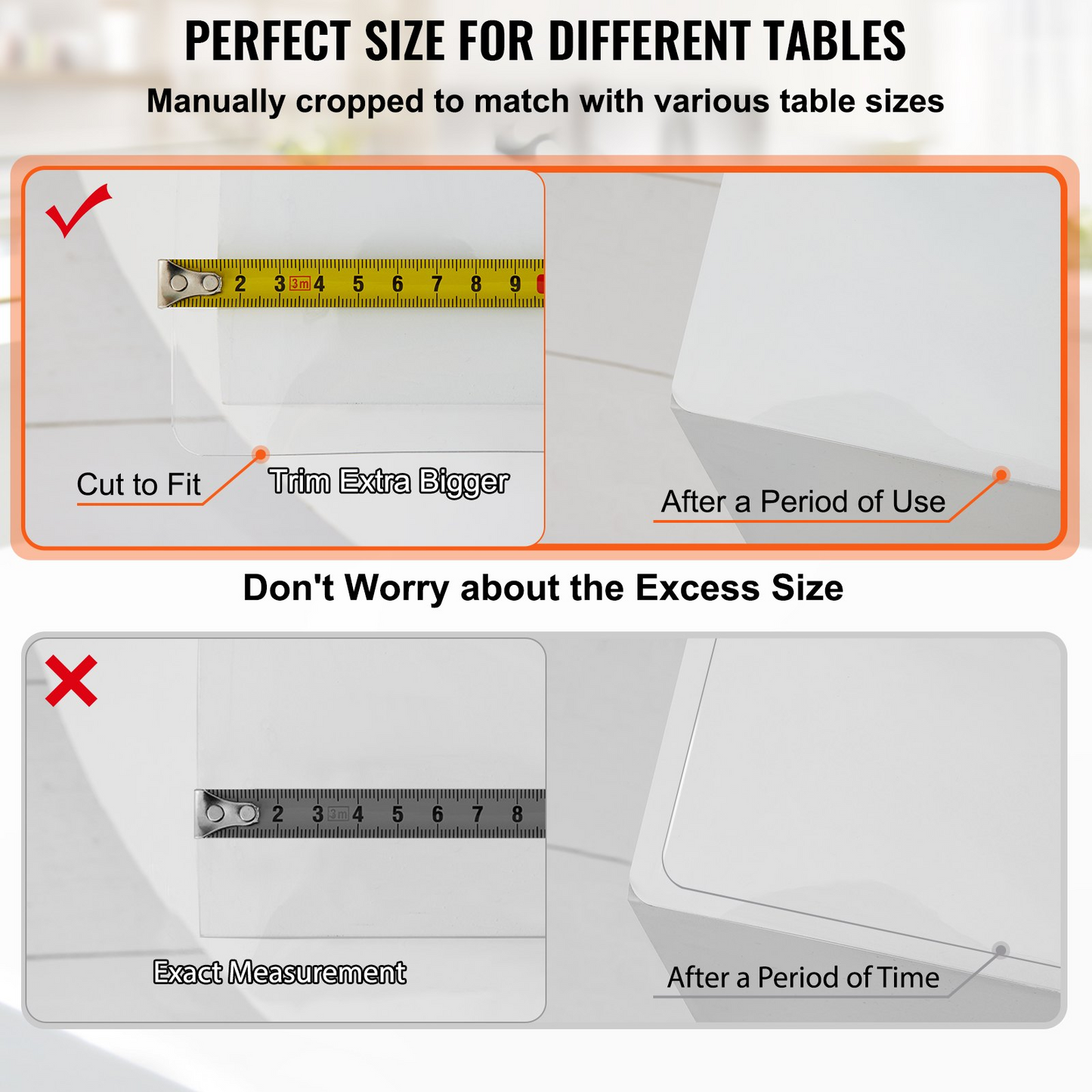 VEVOR 100 x 45 Inch Clear Table Cover Protector, 1.5mm Thick Clear Desk Protector Table Pads, Plastic Tablecloth Table Protector for Dining Room Table