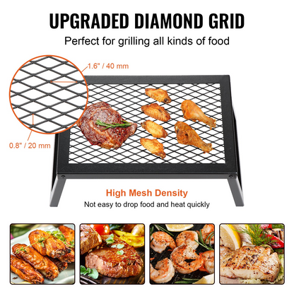 VEVOR Folding Campfire Grill | Heavy Duty Steel Mesh Grate | 18" Portable Camping Grates Over Fire Pit