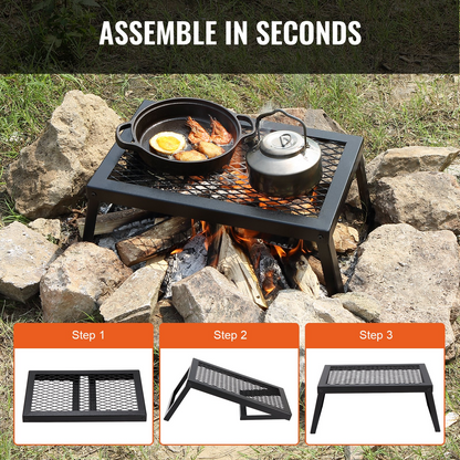 VEVOR Folding Campfire Grill | Heavy Duty Steel Mesh Grate | 18" Portable Camping Grates Over Fire Pit