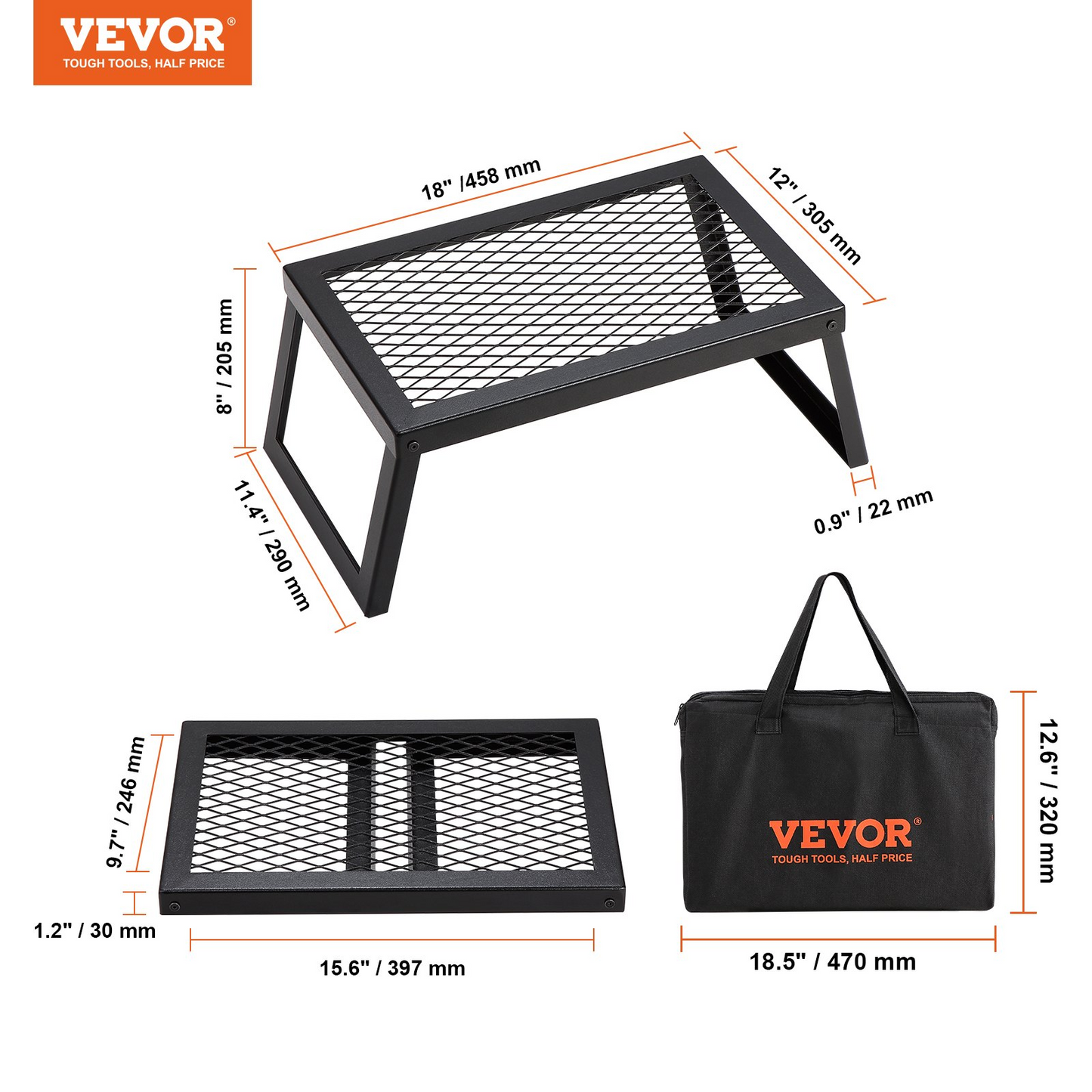 VEVOR Folding Campfire Grill | Heavy Duty Steel Mesh Grate | 18" Portable Camping Grates Over Fire Pit