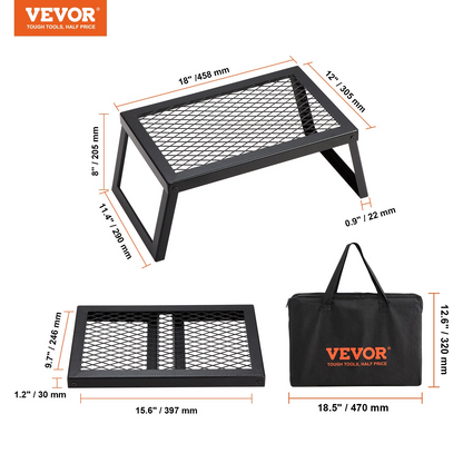 VEVOR Folding Campfire Grill | Heavy Duty Steel Mesh Grate | 18" Portable Camping Grates Over Fire Pit