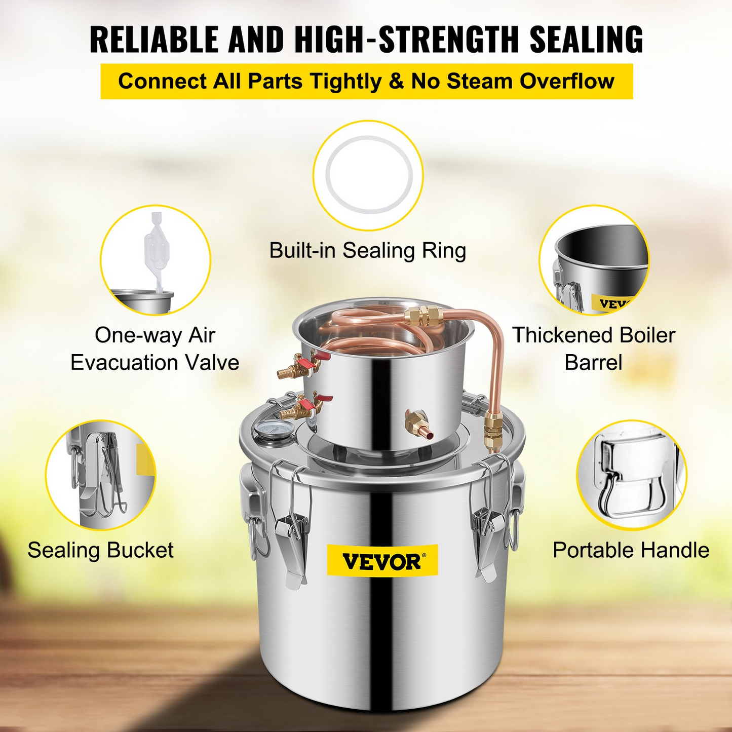 VEVOR 12L Water Alcohol Distiller 3GAL Copper Wine Making Boiler Multi Home DIY Brewing Distilling Kit for Fruit Wine, Water, Brandy, And Refining Plant Extracts