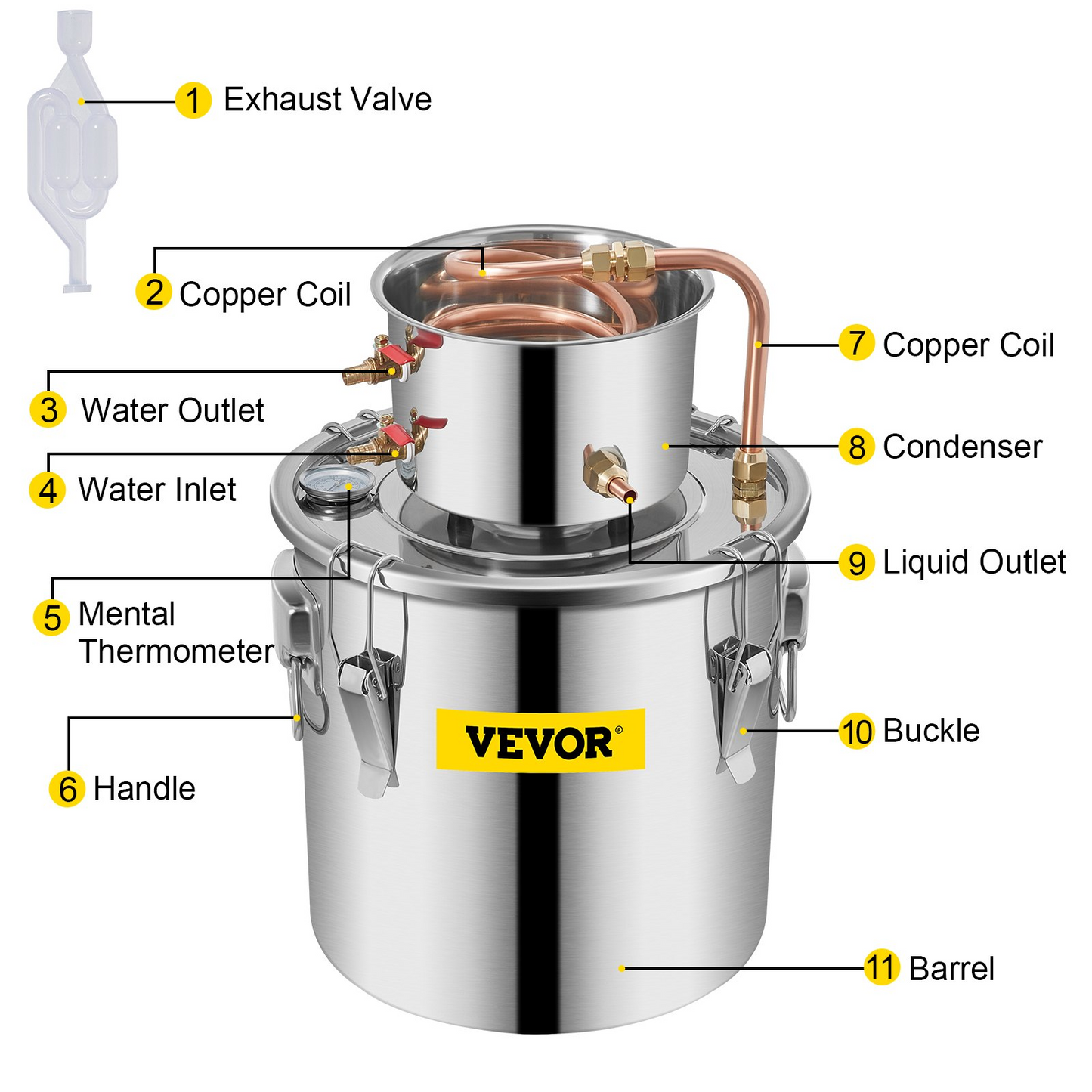 VEVOR 12L Water Alcohol Distiller 3GAL Copper Wine Making Boiler Multi Home DIY Brewing Distilling Kit for Fruit Wine, Water, Brandy, And Refining Plant Extracts