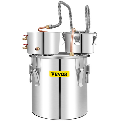 VEVOR Alcohol Still, 13.2Gal / 50L Stainless Steel Water Alcohol Distiller Copper Tube Home Brewing Kit Build-in Thermometer for DIY Whisky Wine Brandy, Silver