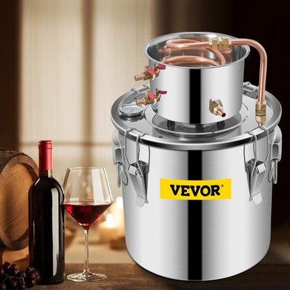 VEVOR Alcohol Still 5 Gal 21L Stainless Steel Water Alcohol Distiller Copper Tube Home Brewing Kit Build-in Thermometer for DIY Whisky Wine Brandy