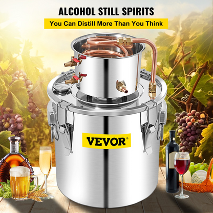 VEVOR Alcohol Still, 50L Distillery Kit w/Condenser & Pump, 13.2Gal Alcohol Still w/Copper Tube, Whiskey Distilling Kit w/Build-in Thermometer, Whiskey Making Kit for DIY Alcohol, Stainless Steel