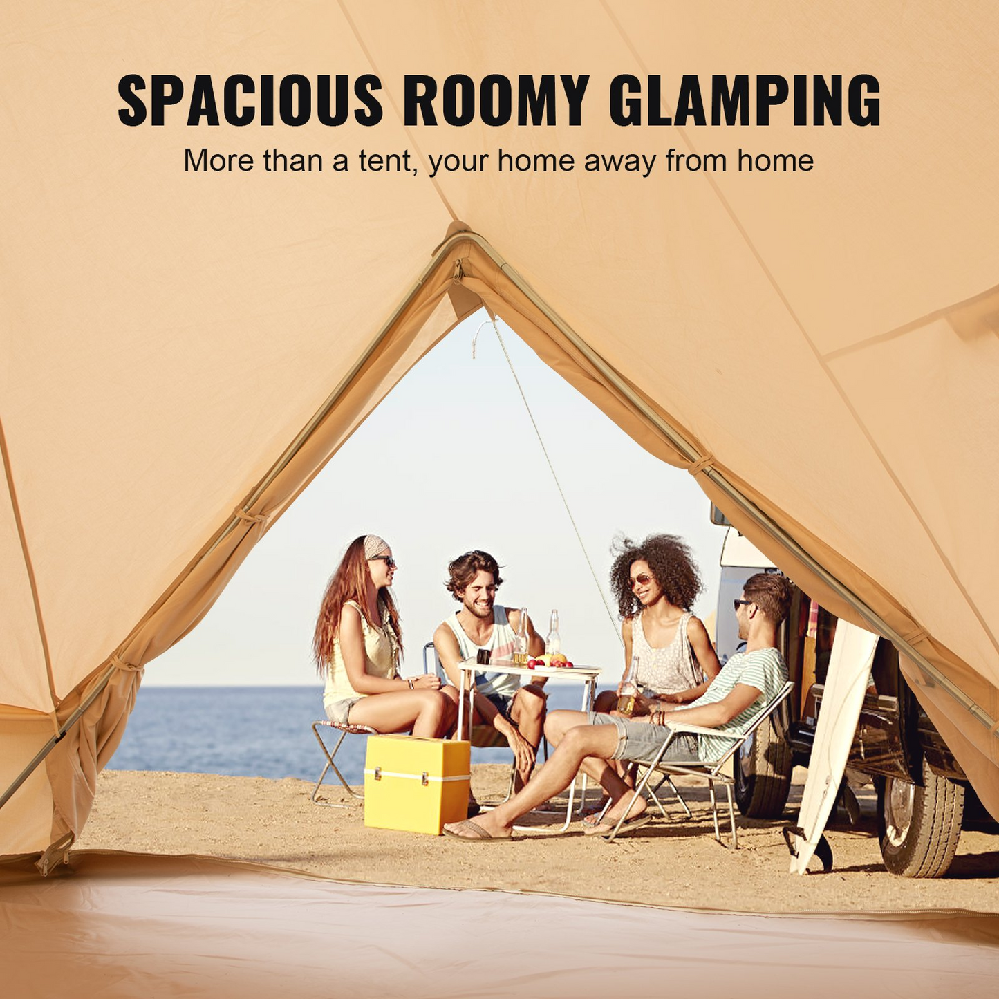 VEVOR 5-8 Person Canvas Glamping Bell Tent, Breathable Waterproof Yurt Tent with Stove Jack and Detachable Side Wall for Family Camping,13'x 13'x98"(Diameter 4M)