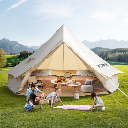 VEVOR 5-8 Person Canvas Glamping Bell Tent, Breathable Waterproof Yurt Tent with Stove Jack and Detachable Side Wall for Family Camping,13'x 13'x98"(Diameter 4M)