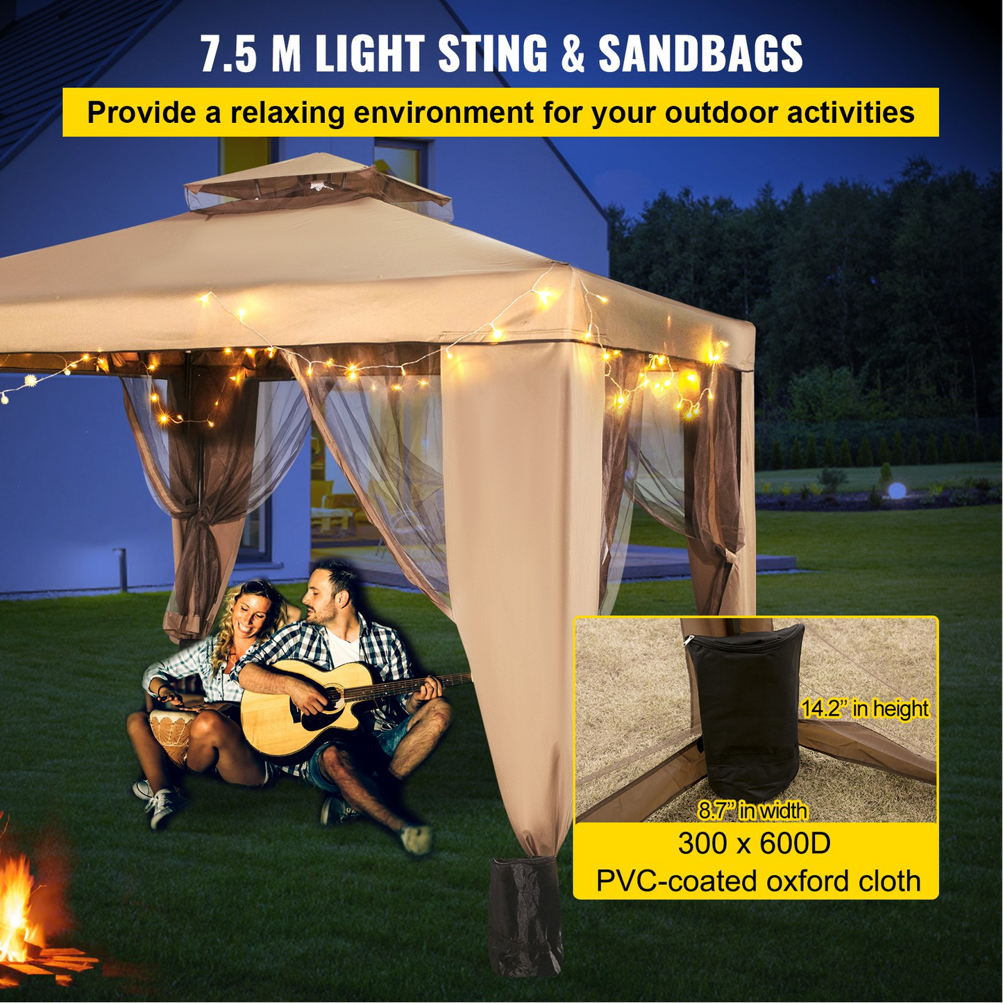 VEVOR Outdoor Canopy Gazebo Tent, Portable Canopy Shelter with 10'x10' Large Shade Space for Party, Backyard, Patio Lawn and Garden, 4 Sandbags, and Netting Included, Brown