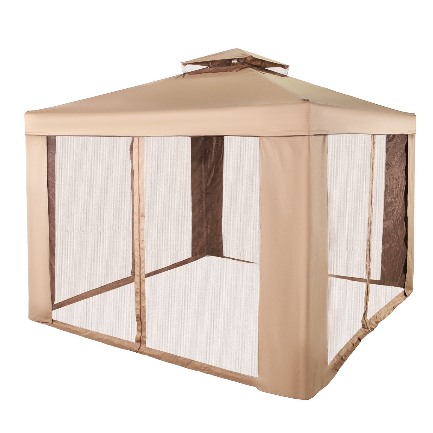 VEVOR Outdoor Canopy Gazebo Tent, Portable Canopy Shelter with 10'x10' Large Shade Space for Party, Backyard, Patio Lawn and Garden, 4 Sandbags, and Netting Included, Brown