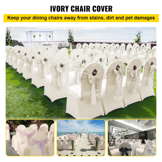 Stretch Spandex Chair Covers (100PCS, Ivory White) - Universal Fit for Events