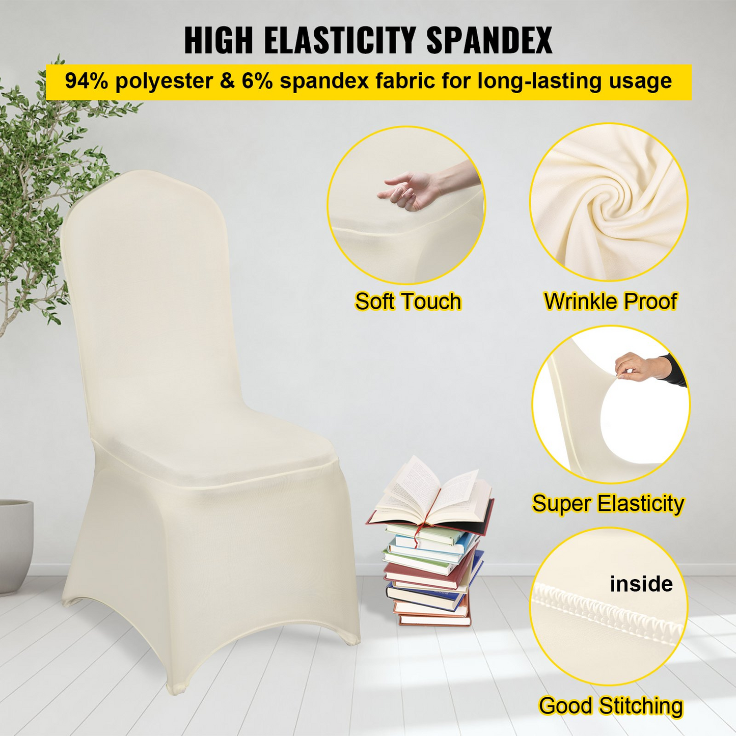 Stretch Spandex Chair Covers (100PCS, Ivory White) - Universal Fit for Events