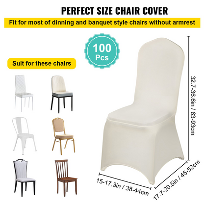 Stretch Spandex Chair Covers (100PCS, Ivory White) - Universal Fit for Events