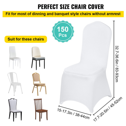 VEVOR Stretch Spandex Folding Chair Covers, Universal Fitted Chair Cover, Removable Washable Protective Slipcovers, for Wedding, Holiday, Banquet, Party, Celebration, Dining (150PCS White)