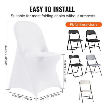 VEVOR White Stretch Spandex Chair Covers - 30 PCS, Folding Kitchen Chairs Cover, Universal Washable Slipcovers Protector, Removable Chair Seat Covers, for Wedding Party Dining Room Banquet Event